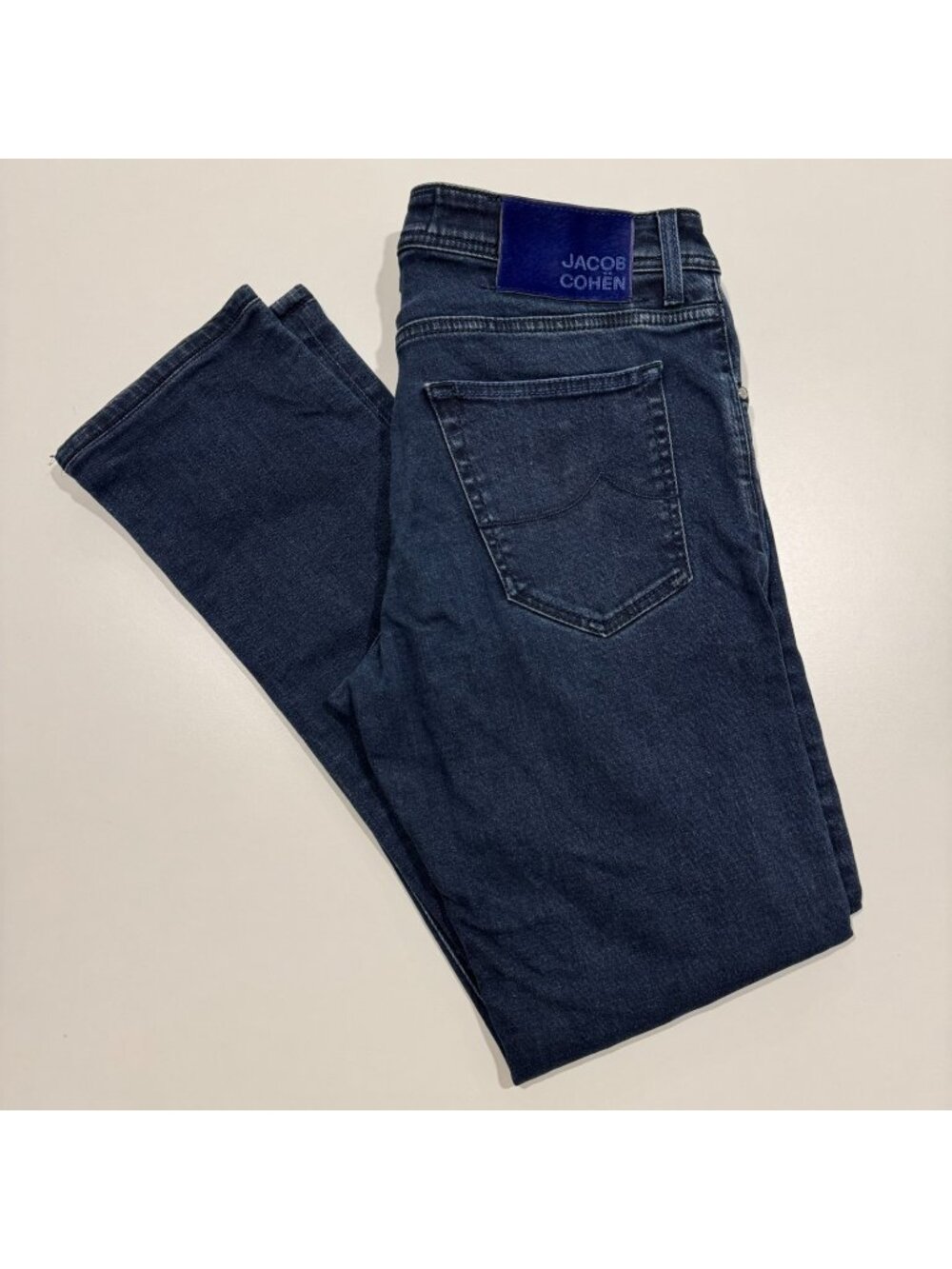 Jacob Cohen Mens 'Nick' Slim Straight Leg Stretch Jeans Size 36x32 Hemmed Blue